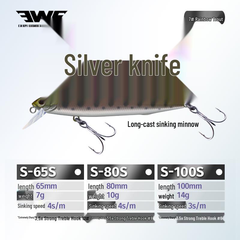 Воблер EWE Mei Xia Silver Knife Minnow - Дальний заброс, Медленная плавучесть для жереха, окуня, мандаринки, Универсальная искусственная приманка