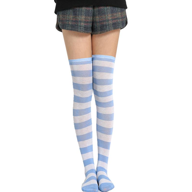 new Cute Socks Stockings Women's Japanese-style Blue White Stripe Knee Socks Legs Socks COSPLAY Anime WOMEN'S Socks
