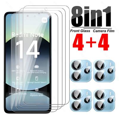 [4+4] 8 шт. Защитная пленка для объектива камеры + Защитное стекло для экрана для Xiaomi Redmi Note 14 13 Pro 4G 5G Redmi 13C 14C A5 для Xiaomi 14T POCO X6 M6 Pro