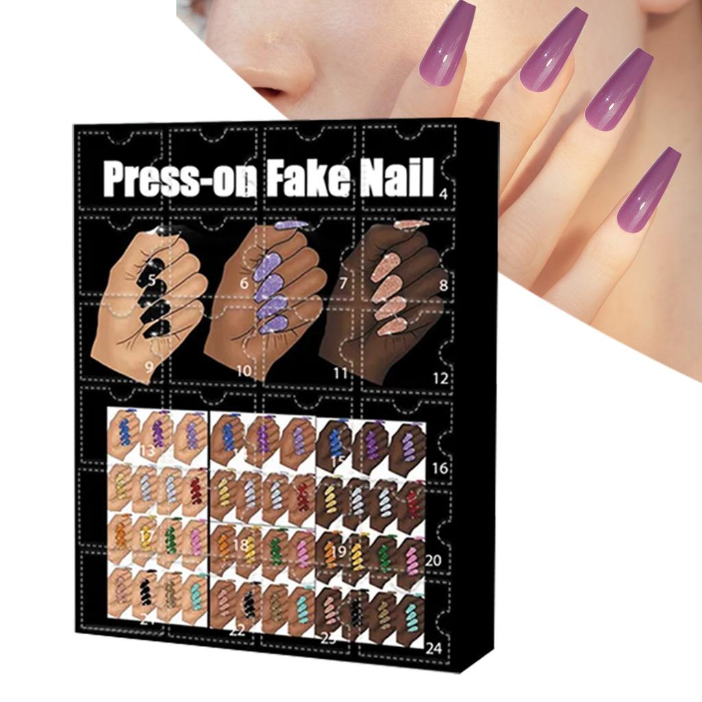 Рождественский праздничный адвент-календарь 2024 года, адвент-календарь, коллекционный накладной адвент-календарь для ногтей, 12 пар, 20 мл