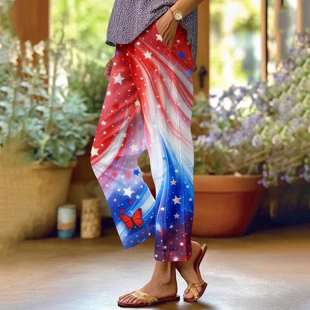 Женские повседневные модные принтованные прямые брюки с карманами