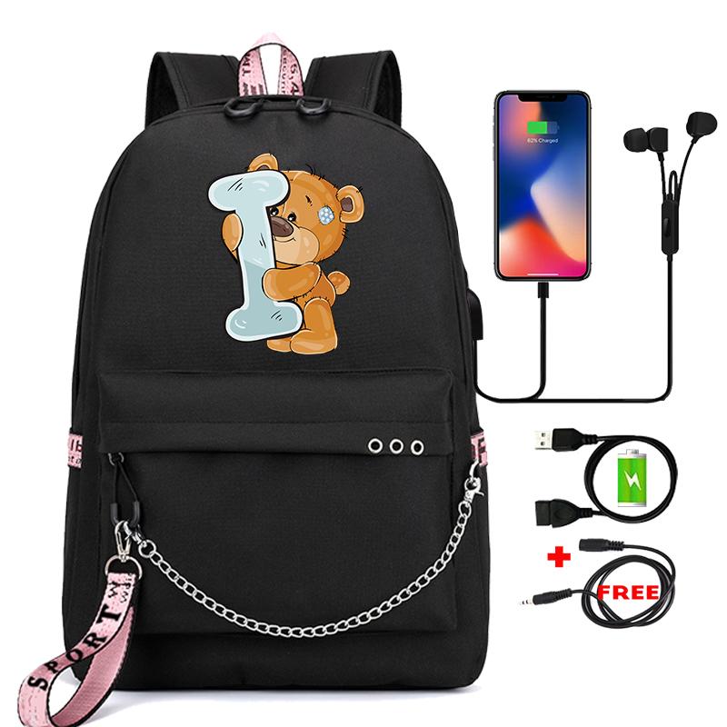 Рюкзак Little Bear с 26 английскими буквами, детская сумка для книг, школьная сумка для косплея для мальчиков и девочек, большой вместительный дорожный рюкзак для детей