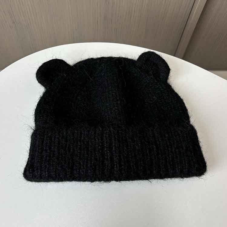 Cream Bear Sweet Cute Wind Ears Woolen Hat Ladies Autumn And Winter Pullover Knitted Warm Ear Protector Woolen Hat