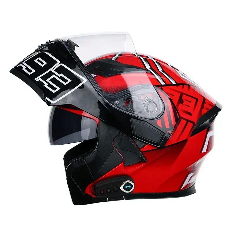 NEW Bluetooth Helmet Flip Up Visor Dual Lens Casco Moto Cool Motorcycle Helmet Full Face Casco Black Motorbike Helmets Modular