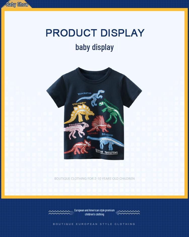 Летняя мультяшная футболка с динозаврами для мальчиков 2025 - Корейская детская одежда