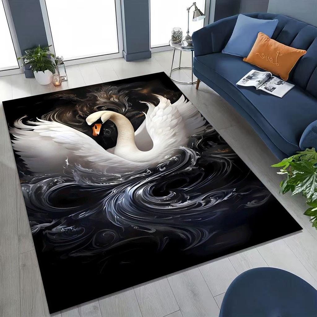Ковер Мультфильм Искусство Лебедь Мечты Любви для Спальни Гостиной Дивана Домашний Декор Придверный коврик, Большой Детский Игровой Нескользящий Напольный Коврик Подарок