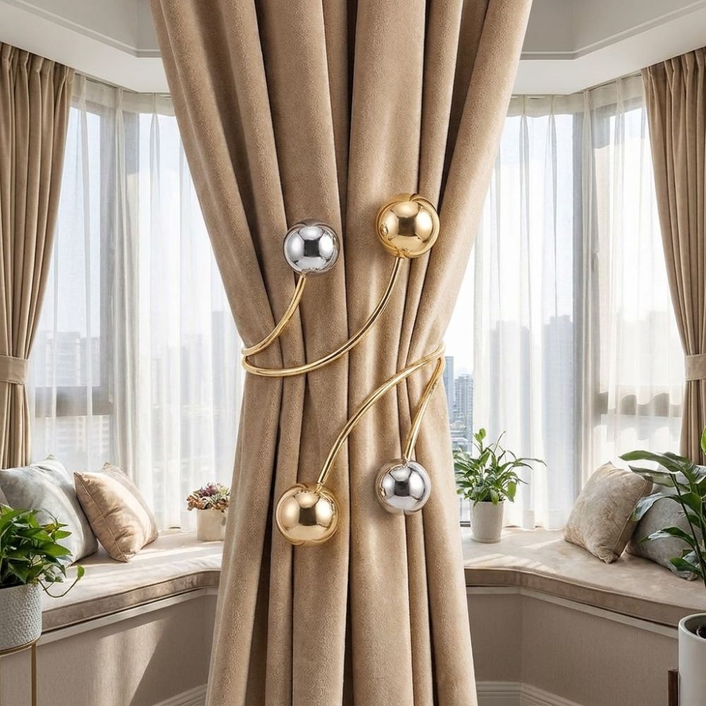 2PCS Pearl Zinc Zinc Alloy Curtain Clips Decorative Curtain Holders Modern Drapery Tiebacks Holiday Decor