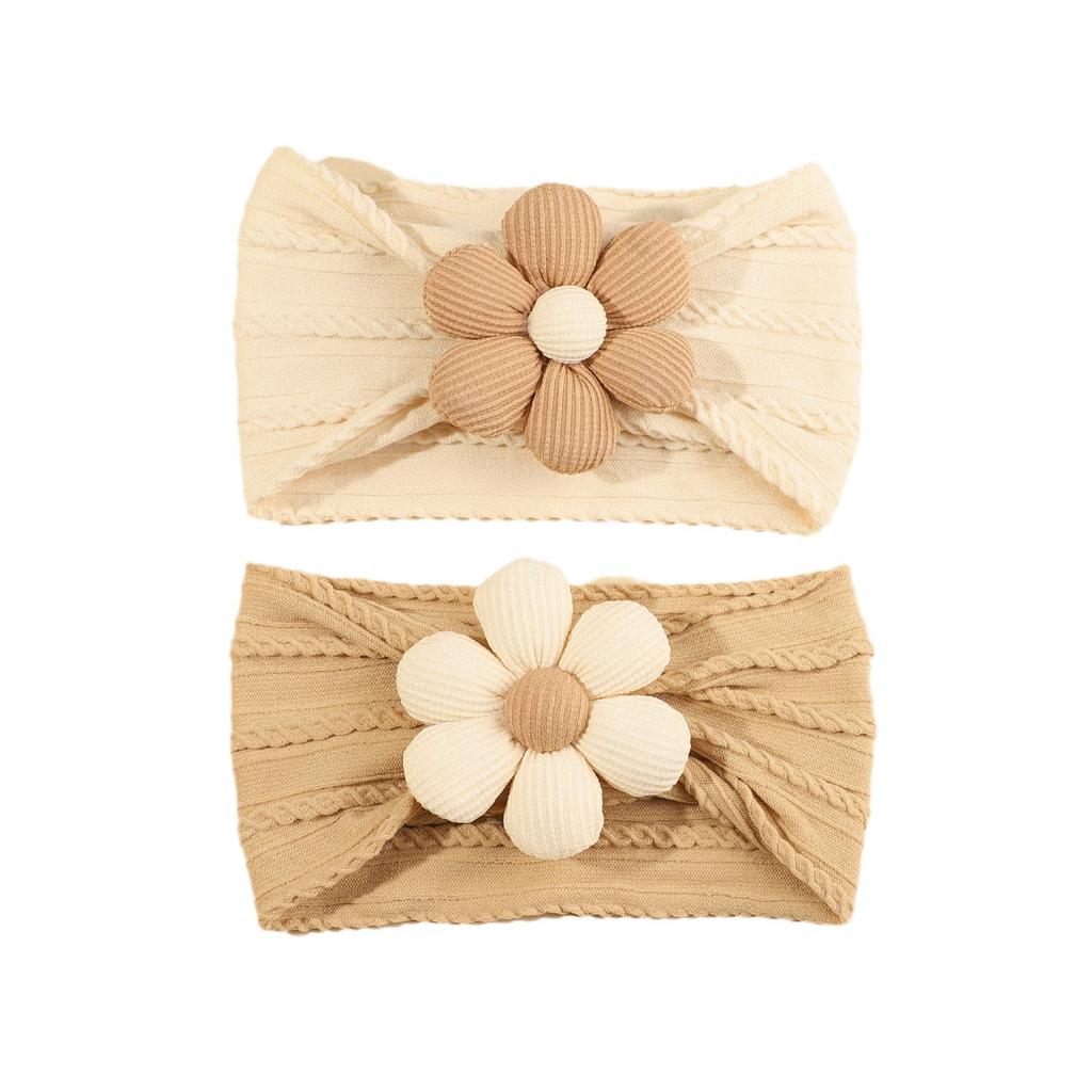 Children'S Hair Accessories Wool Filled Cotton Flower Bow Handmade Nylon Headband Milk Coffee Baby Headband