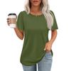 Women's Fashionable Casual Short Sleeve Button Print Round Neck Pullover Top