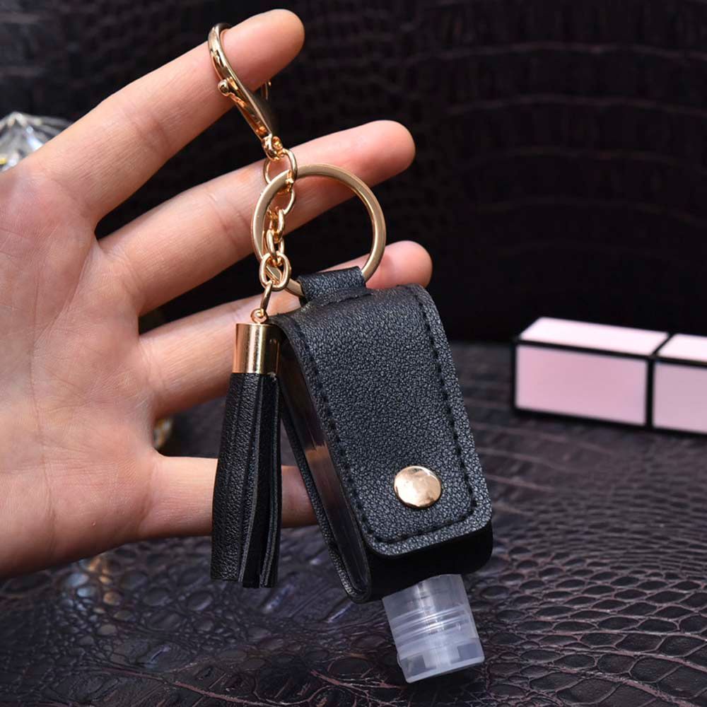 Keyring Plastic With Tassels Keychain Holder Hand Sanitizer Holder Empty Bottle PU leather Cover
