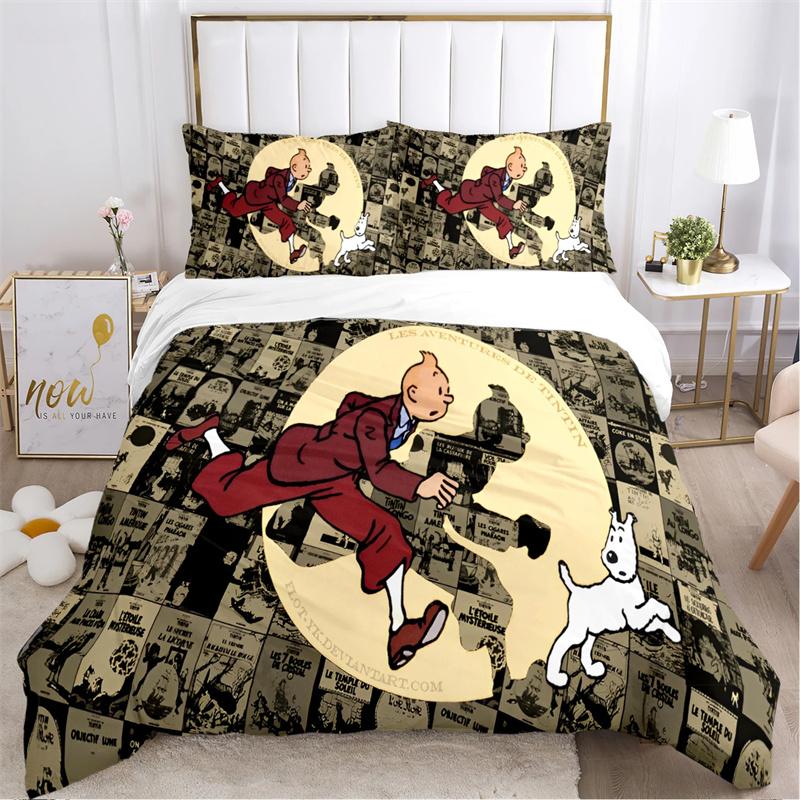 Cute T-Tintines Cartoon Funny All Season Duvet Cover Bedding Sets Soft Quilt Cover and Pillowcases Teen Single/Double/Queen/King