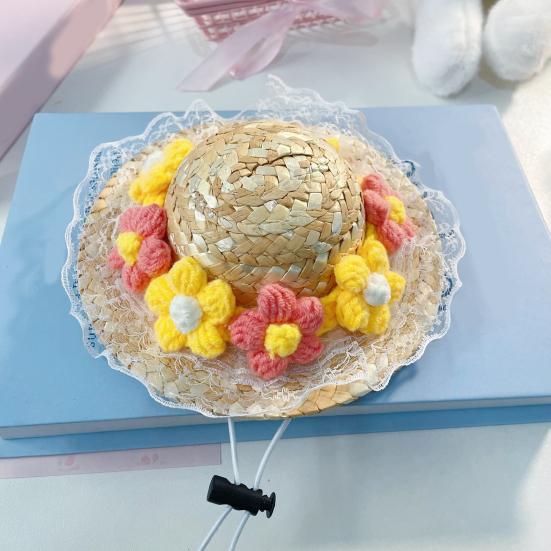 Соломенная шляпа-сомбреро для домашних животных, солнцезащитная шляпа для маленьких собак с цветком, регулируемая кепка-ведро от солнца на Гавайях, летняя пляжная шляпа для маленьких и средних собак и кошек