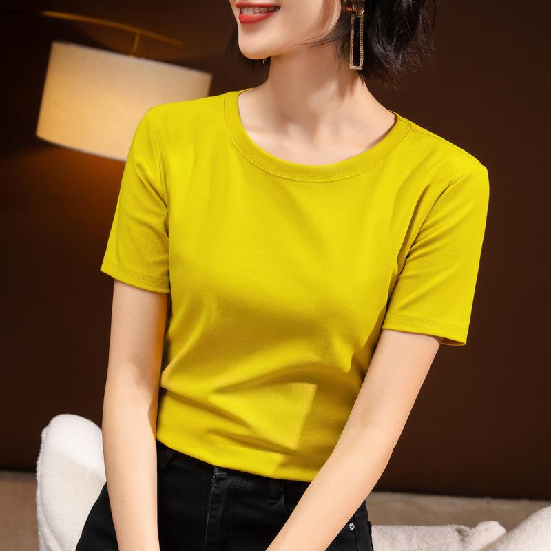 Solid Color Short-sleeved T-shirt for Women's New Women's Solid Color Round Neck Cotton T-shirt To Make You Look Slim and Belly-covering Top