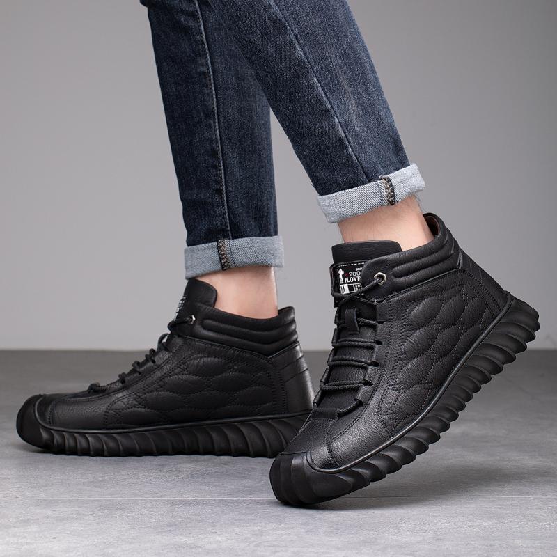 Мужская зимняя обувь, модные флисовые теплые кожаные ботинки, роскошные дизайнерские повседневные спортивные удобные ботильоны, обувь