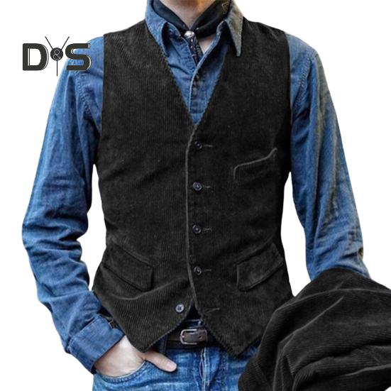 Мужской жилет с V-образным вырезом, без рукавов, однобортный жилет, однотонный, приталенный, вельветовый жилет в стиле ретро с карманами