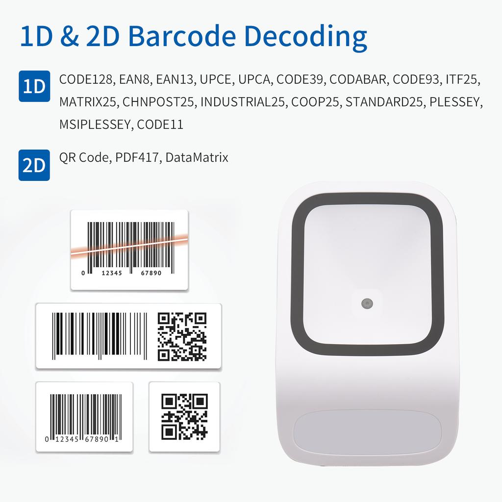1D 2D QR Desktop Barcode Scanner Platform Hands-free USB Wired Bar Code Reader Scanner Plug&Play
