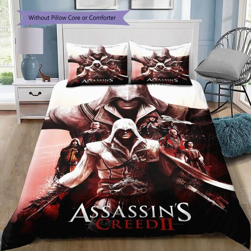 Golden AC Logo Bedding Set,Gamer Assassin Duvet Cover Set with Zipper Pillowcase Gifts for teenagers and children Multi Styles