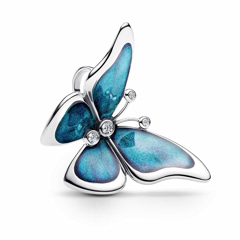 Pandora Butterfly shape design 925 silver necklace/pendant women's blue 793747C01