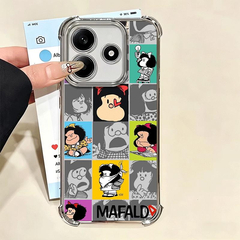 Mafalda Cartoon Cute Plating Phone Case For Xiaomi Redmi Note 14 15 Pro Plus 13 12 11 11S 11T 10 9S 9 5G Anti-Fall Airabag Cover