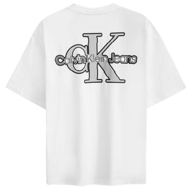 Calvin Klein Letter Print Round Neck Short Sleeve Drop Shoulder T-Shirt Unisex T-Shirt Moonlight-White J400321-YAF