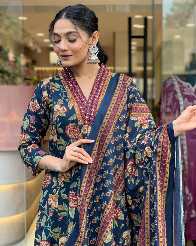 Индийские женщины А-силуэта Курта Брюки Дупатта Комплект Дизайнерская праздничная одежда Верхняя туника Сальвар Костюм Курти