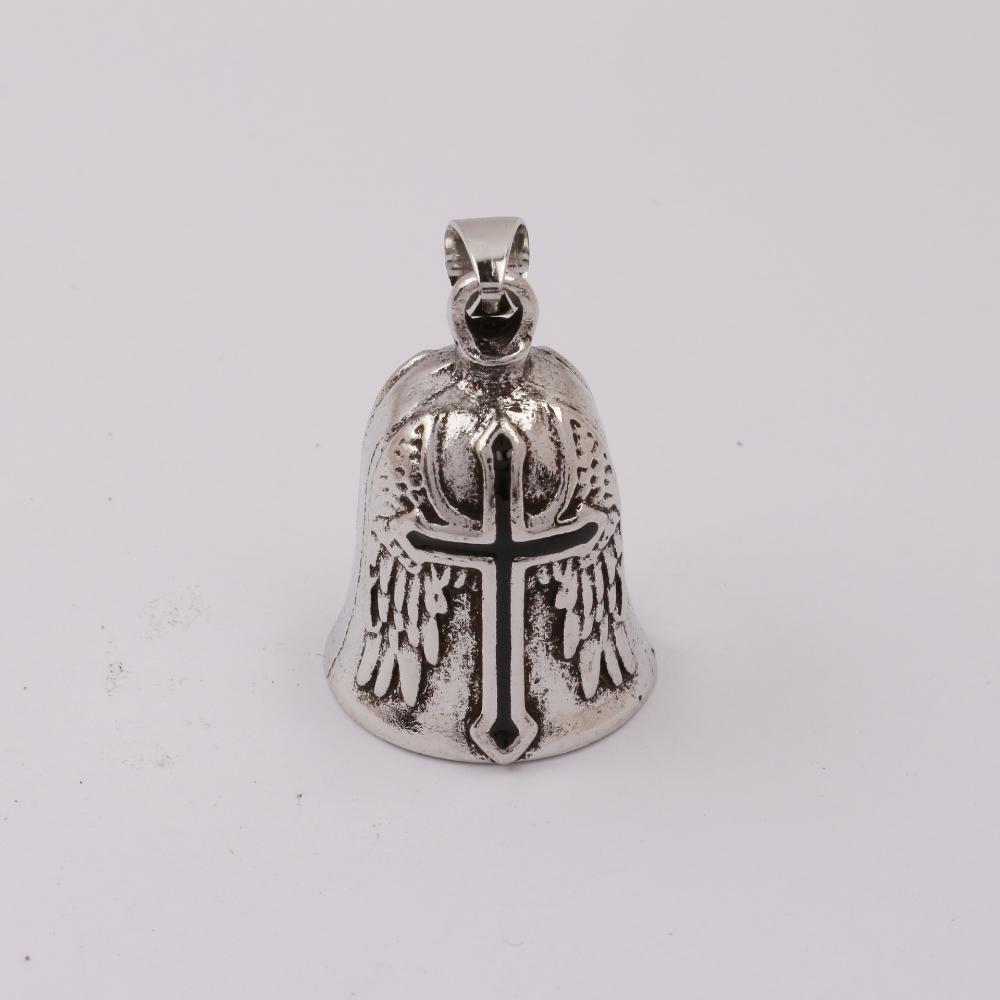 Biker Bell Carved Red Cross Wings Pendant Motorcycle Riding Bell Necklace Personality Men\'s Lucky Amulet Jewelry Wholesale