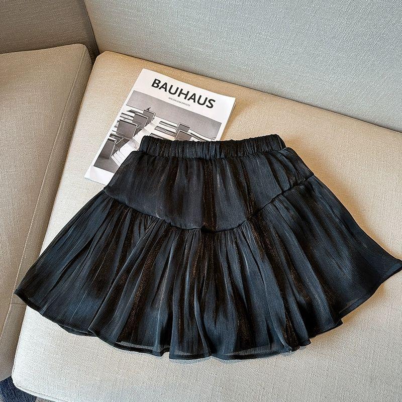 Summer Sweet Mesh Mini Skirt Women Fairy Flowing Gauze High Waist Slimming Solid Color Fluffy Pleated Short Skirts