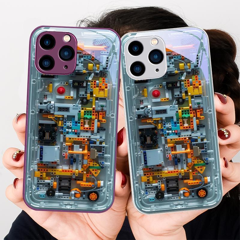 Механический сине-фиолетовый интерьер Для Iphone 15 14 13 12 Mini 11 Pro Max X XS XR 7 8 Plus 2020 22 SE Закаленное стекло Чехол для телефона