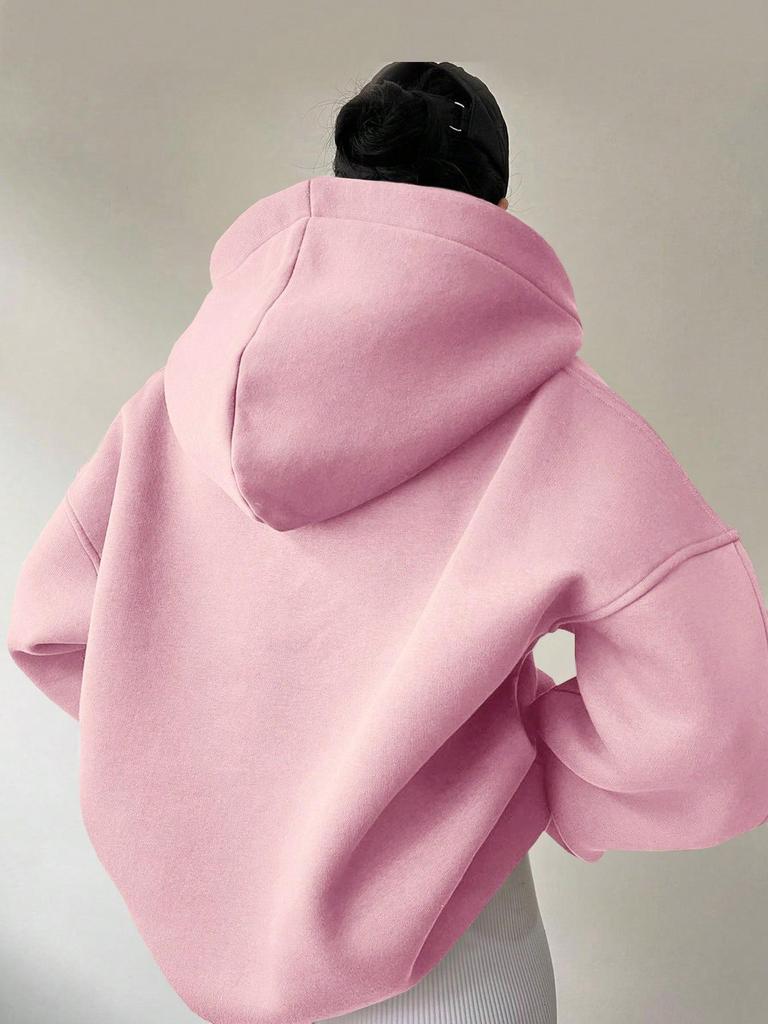 2026 Autumn/Winter Women's Solid Color Hooded Sweatshirt - European & American Style, Long Sleeve, Loose Fit Hoodie