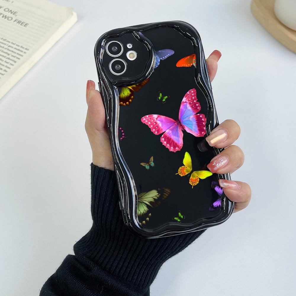 Мягкие волнистые чехлы для телефонов N76 с бабочкой для Samsung A54 A34 A13 A14 S23 S24 Ultra Xiaomi Redmi Note 13 12C Realme Infinix, защитный бампер