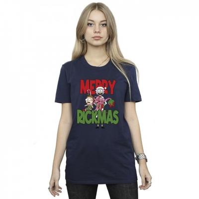 Женская/женская хлопковая футболка бойфренда Merry Rickmas