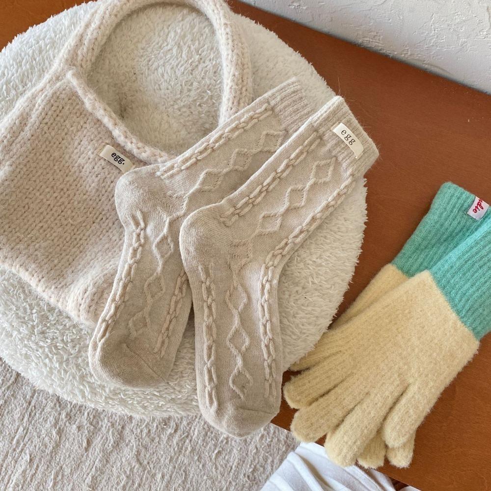 Тканевые зимние носки с этикеткой, толстые полосатые носки с переплетенными краями, теплые женские носки