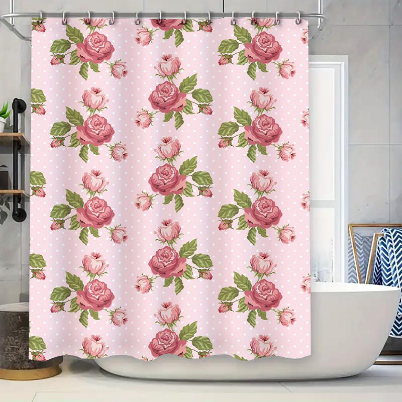 Vintage Pink Floral Shower Curtain Bath Decor Waterproof Fabric Home Decoration Romantic Rose Garden Printing Wall Hanging for B
