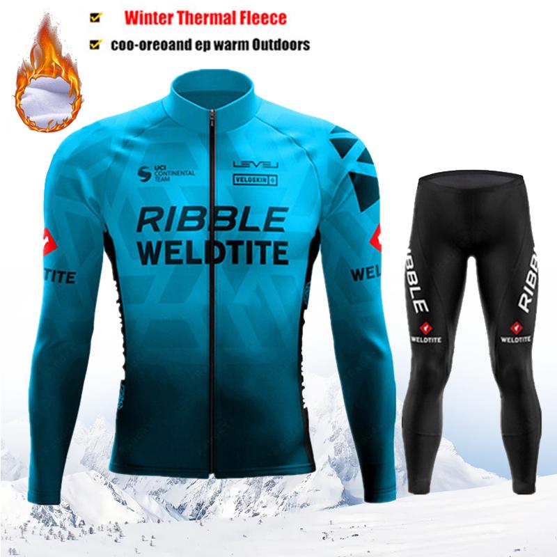 2025 Pro Team Winter Cycling Jerseys Set Yellow Long Sleeve Thermal Fleece Bicycle Clothing Keep Warm Bike Wear Suit Sportswear
