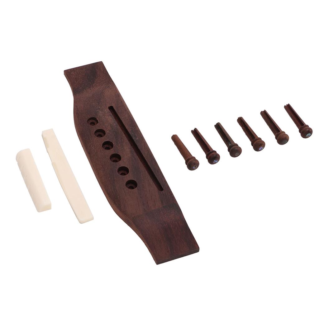 Acoustic Guitar Bridge Parts Replacement Accessories Rosewood Pins Bone Nut Saddle Set