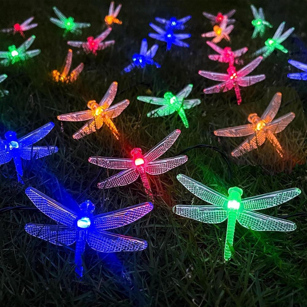 Solar Dragonfly String Light 50LED Garden Stake Lights Waterproof Outdoor Twinkle Fairy Lights for Trees Patio Fence Christmas Decor