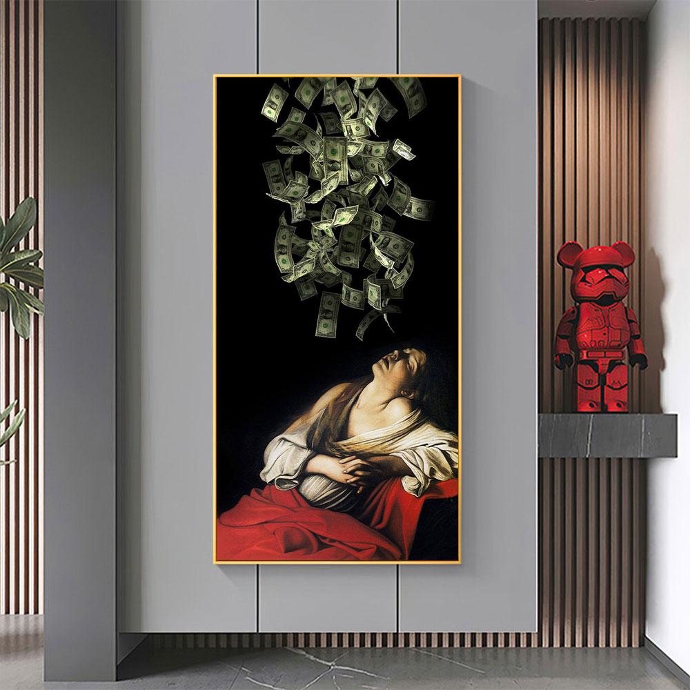 Экстаз Мадлен Караваджо печатает плакаты на холсте, настенное искусство, забавное изображение денег для гостиной, домашний декор
