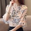Fashion Summer Floral Chiffon Shirt Plus Size Half Sleeve Blouse Women's V Neck Butterfly Sleeve Top Female Blusas