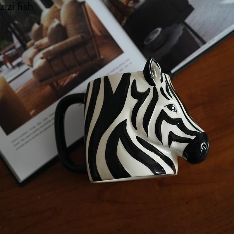 Голова животного Керамическая кружка Трехмерная зебра Чашка для воды Кофейные чашки Молочная кружка Чашка для завтрака Чашки для послеобеденного чая Домашние кружки Чайная чашка