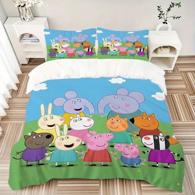 Peppa Pig Friends Print 3Pcs Bedding Setduvet Cover With 2 Bedropillowcase Home Birthday Gift