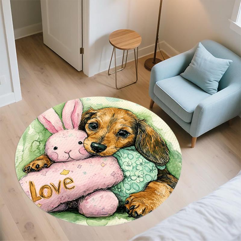 Plush Puppy,Round Area Rug,Carpet Rug for Living Room Bedroom Sofa Playroom Decor,Non-slip Floor Mat