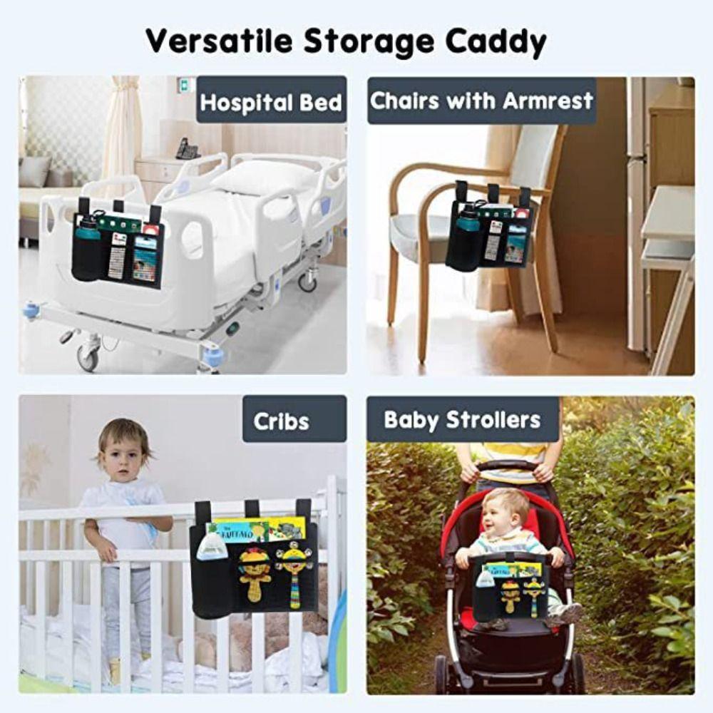 Black Storage Hanging Bag Multi-Pocket Bedside Storage Bag Durable Bed Rails Storage Bag