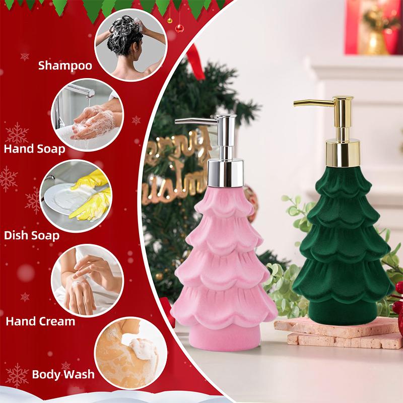 Christmas Soap Dispenser, Resin Green And Pink Holiday Christmas Tree Hand Dish Soap Dispenser