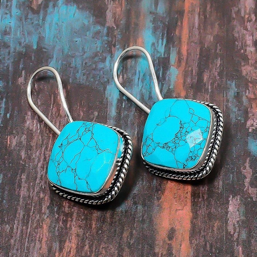 Санта-Роза Бирюзовый драгоценный камень стерлингового серебра 925 пробы Уникальная ювелирная серьга ручной работы