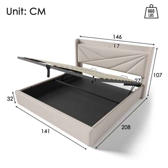 Lit double - MUVOE - 140x200 - Tête de lit avec chargeur USB - Rangement intégré - Design contemporain