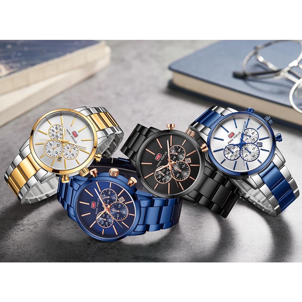 MINI FOCUS Business Sport Watches Men Luxury Top Brand Stainless Steel Wristwatch Man Waterproof Chronograph Quartz Watch