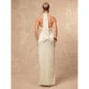 Glossy satin metal decorative neck, waist pleated, tight, hip-wrapped and split-ended long dress