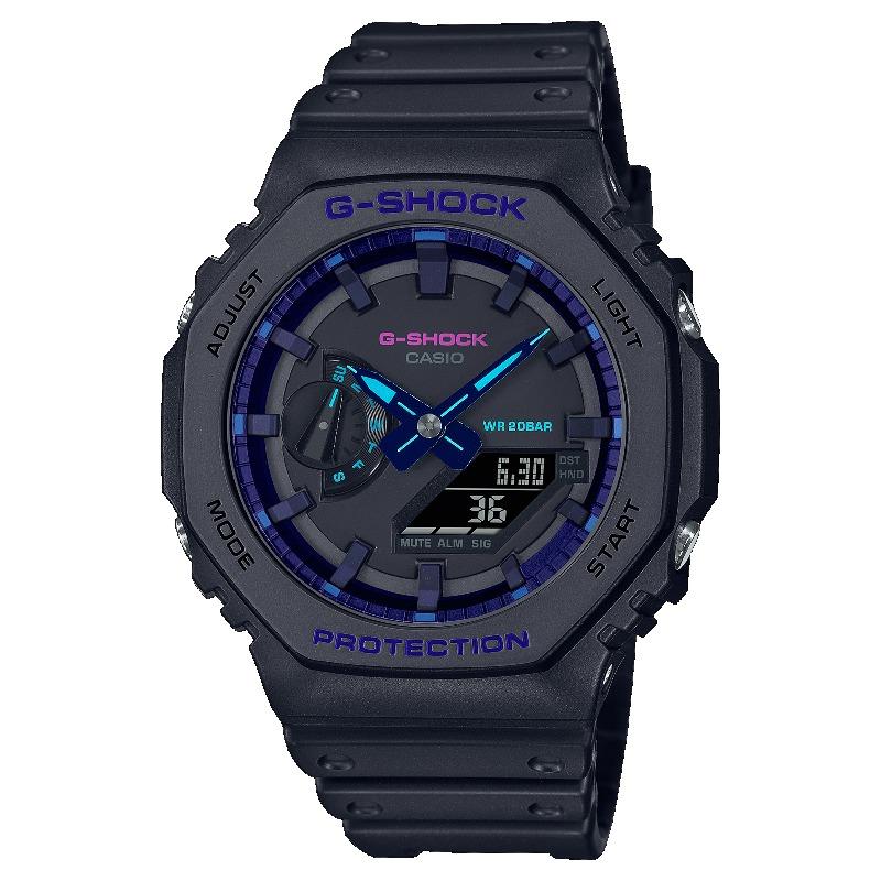 Casio Мужские кварцевые часы GA-2100VB-1A из смолы, водонепроницаемые 200 м, аналоговые, ударопрочные