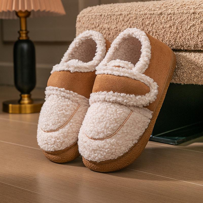 Женские зимние тапочки из хлопка на липучках в корейском стиле: Нескользящий, теплый, плюшевый ретро-меховой дизайн
