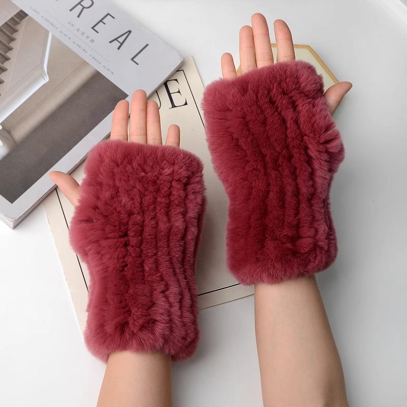 Новые женские вязаные варежки из 100% натурального меха кролика рекс, зимние теплые женские перчатки без пальцев из натурального меха, вязаные меховые варежки ручной работы